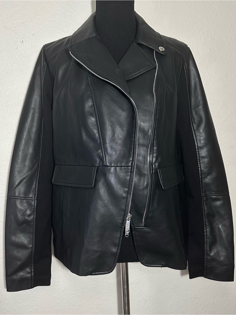 Sam Edelman Black Leather Asymmetrical Zip Jacket